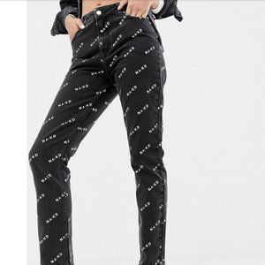 Na-kd Black Logo Print Mom Jeans